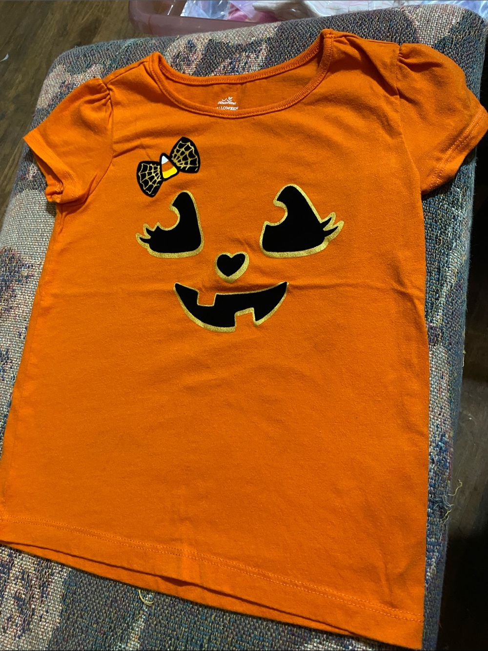 Halloween Pumpkin Face Short Sleeve Tee girl orange
